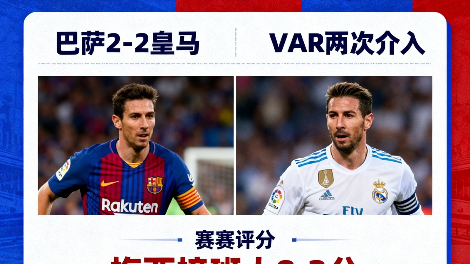 西甲国家德比复盘：巴萨2-2皇马，VAR两次介入，赛后评分梅西接班人8.2分